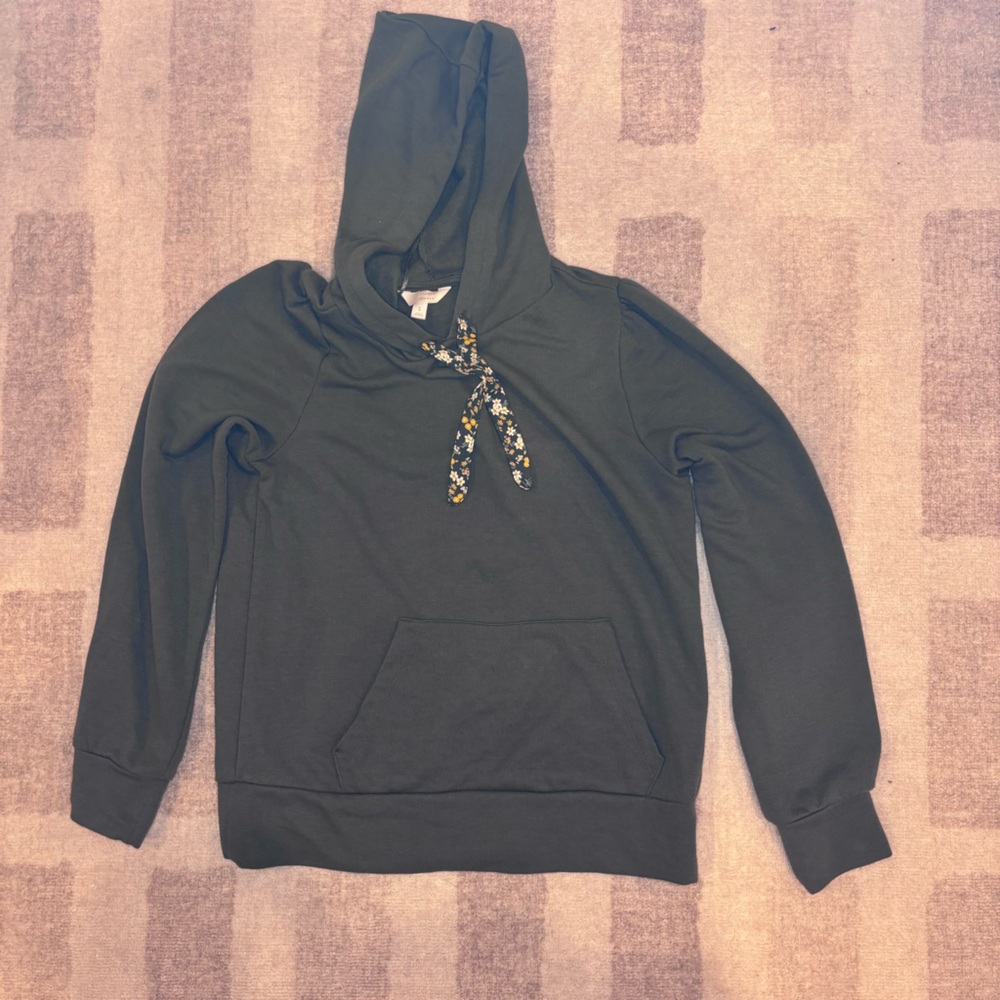 LC Lauren Conrad Gray Hoodie with Floral Accents Size Small